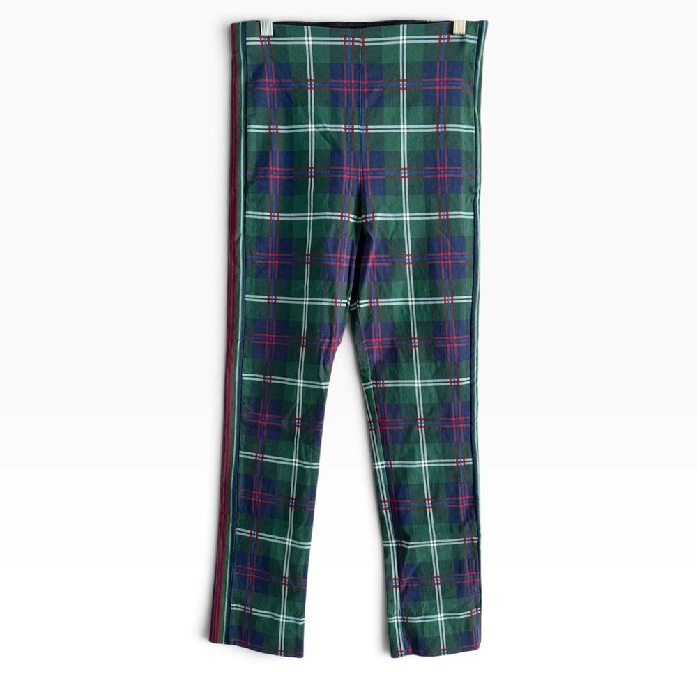 Gretchen Scott Gripeless Pull On Slim Fit Pants Green Tartan Plaid Size Small